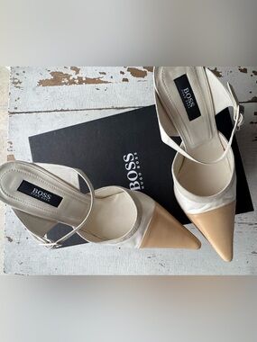 ✨ BOSS Hugo Boss Two-Tone Leather Slingback heels